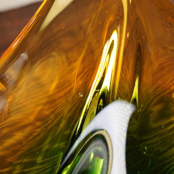 Bohemian Niagara Series Amber & Green Sommerso Chech Glass Bowl by Karel Zemek - Picture 14 of 15